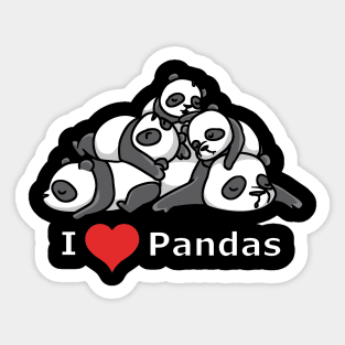 Sleeping cute Pandas - I Love Pandas with heart Sticker